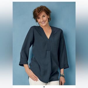 Soft Surroundings Piper V Neck Bohemian Tunic Top Deep Well Color Medium